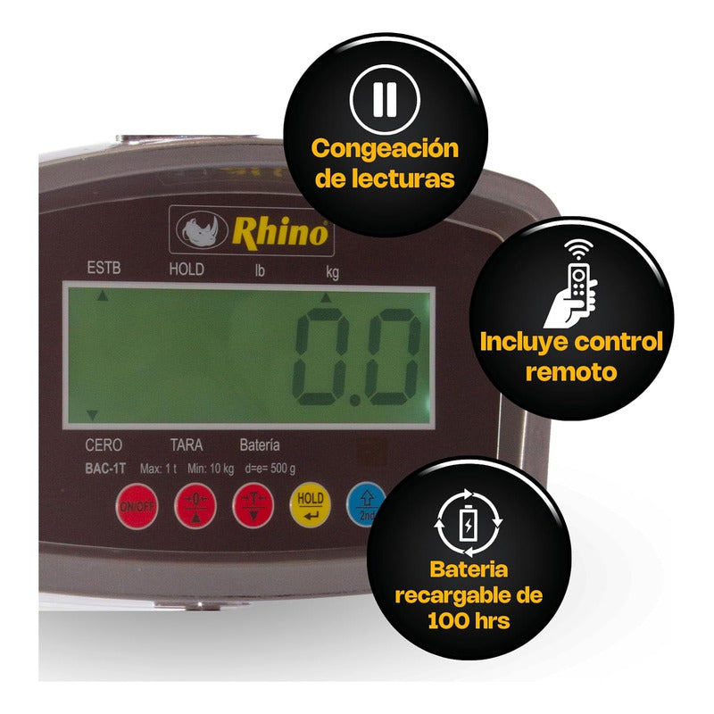 Báscula Industrial Digital Colgante Rhino Bac-1t 1 Tonelada Gris