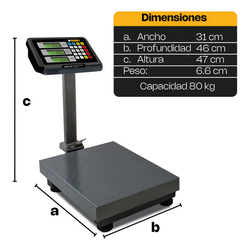 Báscula Comercial Digital Plataforma Rhino Bapca 80kg Gris