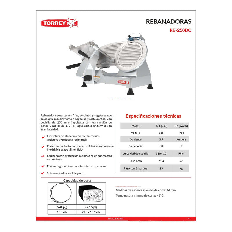 Rebanadora Para Jamon Torrey Modelo Rb250 Rbanda Color Gris
