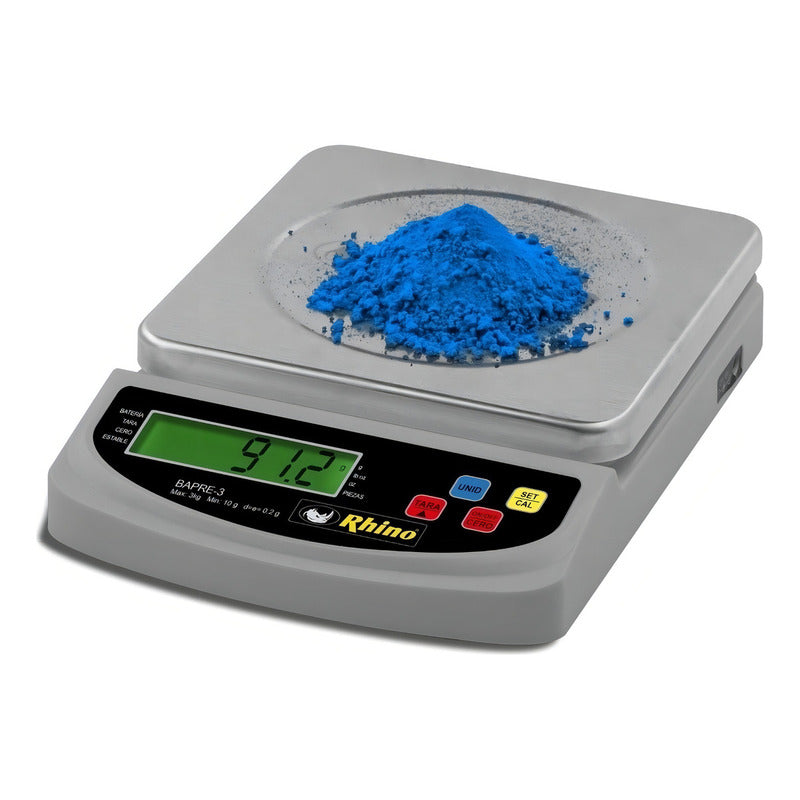Báscula Digital De Precisión Rhino Bapre-3 De 3 Kg Con Plato De Acero Inoxidable Gris
