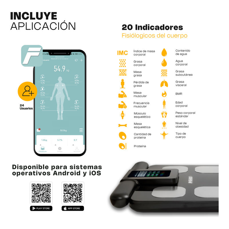 Bascula Digital Corporal 8 Electrodos Rhino Bioma-180kg App Negro