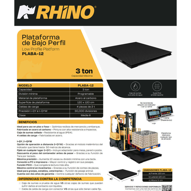 Báscula De Plataforma Plaba-12 De 3000 Kg 120 X 120 Cm