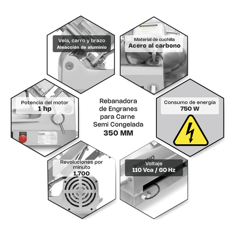 Rebanadora De Engranes Para Carne Semi Congelada Reben-350 Gris