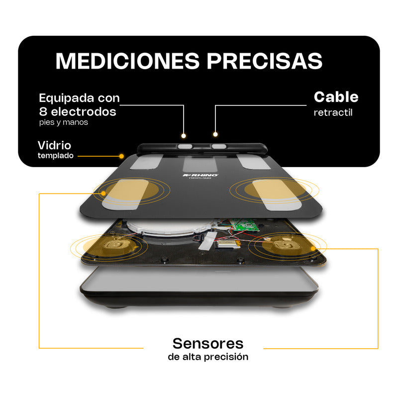 Bascula Digital Corporal 8 Electrodos Rhino 180kg Con App Negro