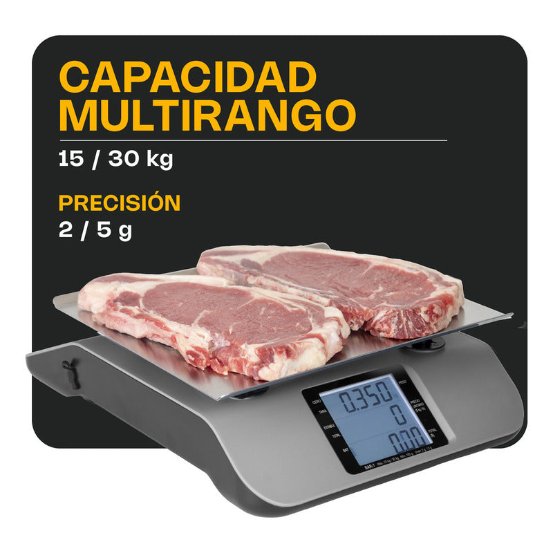 Báscula Eléctrica Digital Multifuncional 30 Kg Rhino Bar-7 Color Gris