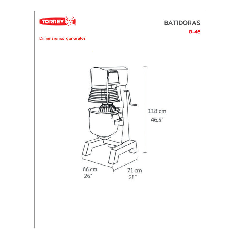 Batidora Planetaria Torrey B-46 Capacidad 46 Litros Reyfri Gris 60 Hz