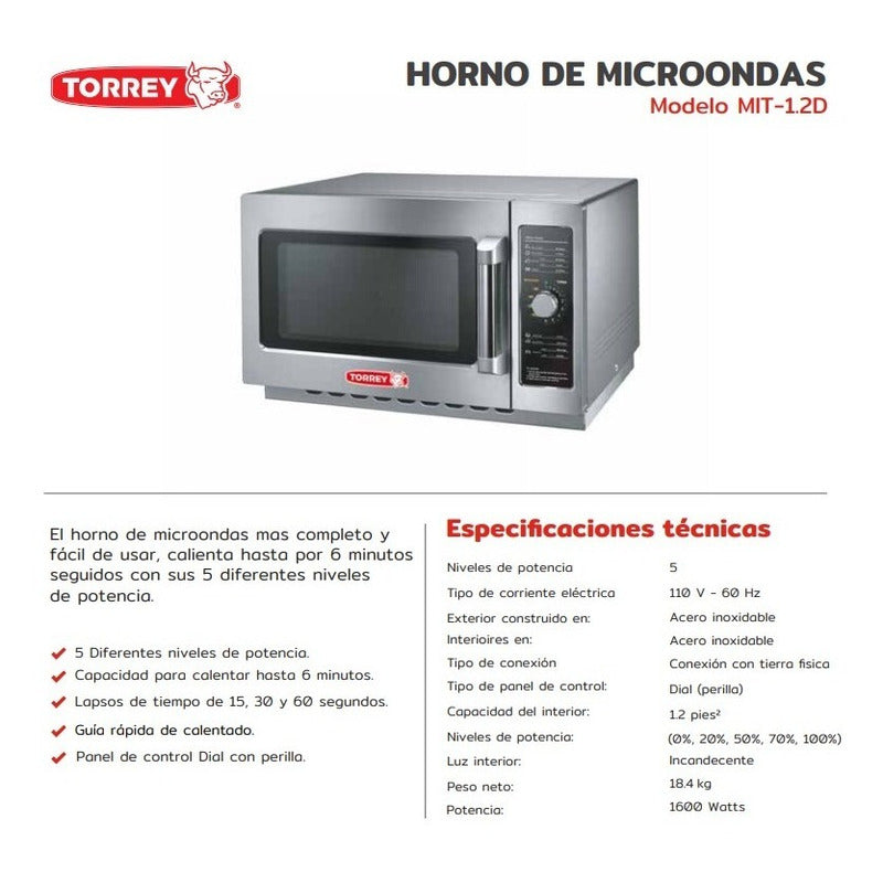 Horno Microondas Acero Inoxidable Torrey Mit-12d Perilla