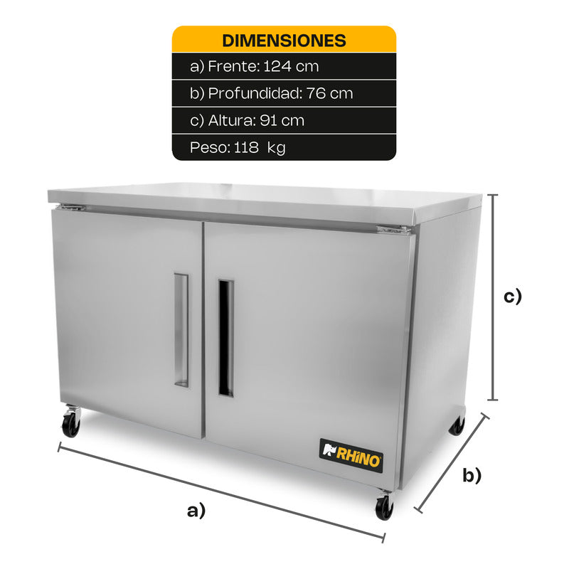 Mesa Refrigerada Bajo Barra Rhino Merbaj-48 A.inox 0°c A 4°c Gris