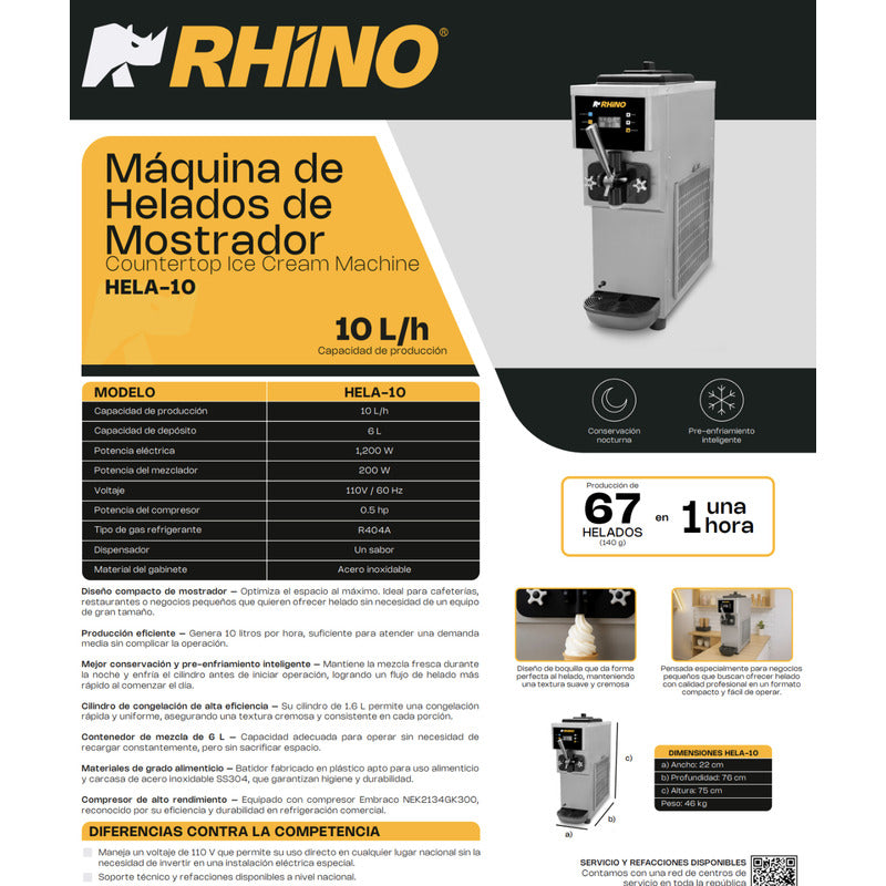 Máquina De Helados Suave De Mostrador Hela-10 Rhino