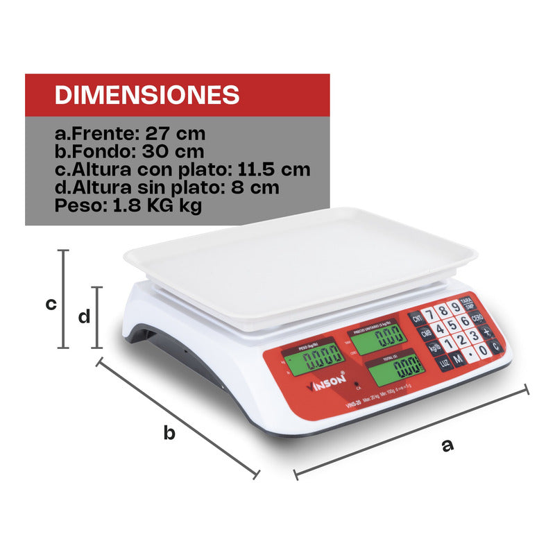 Báscula Comercial Digital Vinson Vins-20 20kg 29 Cm X 22 Cm Blanco