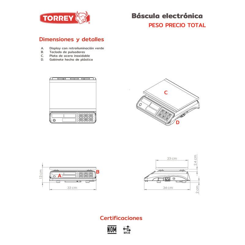 Báscula Sxe40 Torrey 40 Kilos Envío Gratis Reyfri Blanco