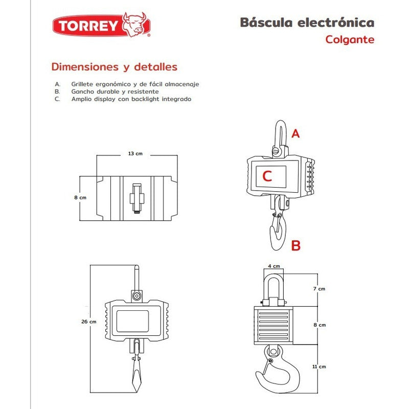 Báscula Industrial Digital Colgante Torrey Crs-s-500 500kg