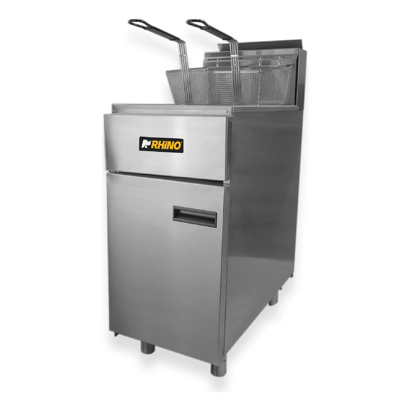 Freidora Industrial De Gas Natural Rhino® 24 Litros A. Inox Gris