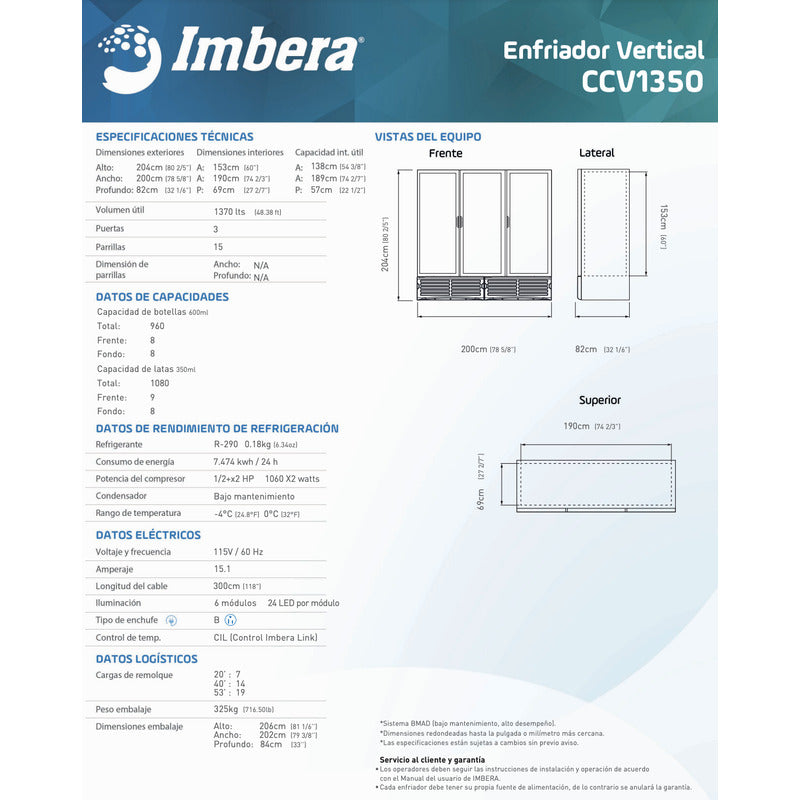 Refrigerador Comercial Cervecero Imbera Ccv-1350 72 Pies 3p Negro