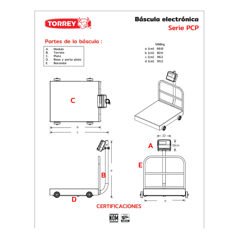 Báscula Comercial Digital Torrey Pcp-500 Kg 79 Cm X 68 Cm