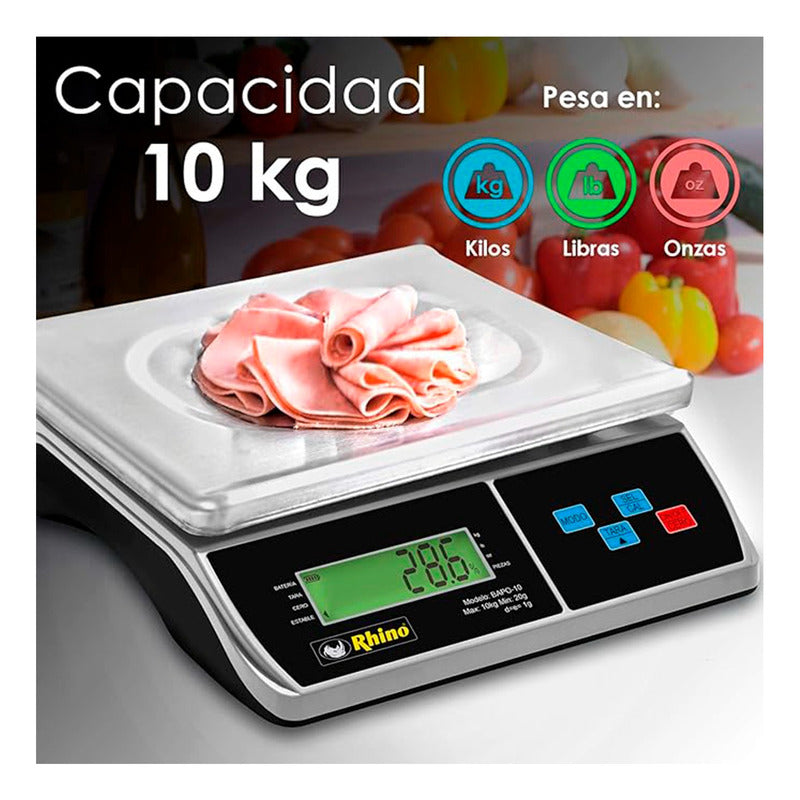 Báscula Comercial Digital Rhino Bapo-10 10kg 30 cm X 23 cm Aluminio