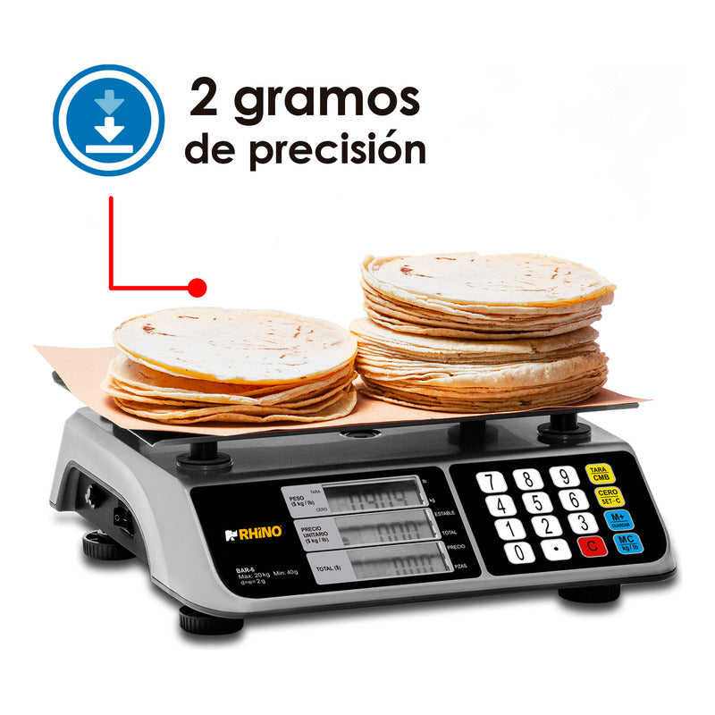 Báscula Comercial Digital Rhino Bar-6 20kg 28 cm X 20 cm