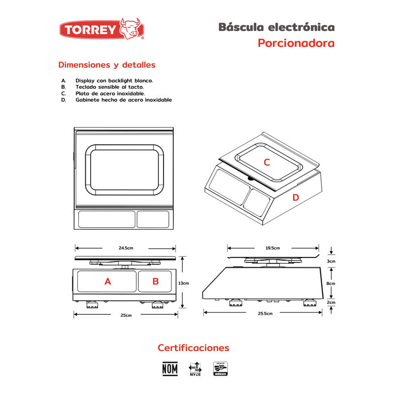 Bascula Digital Gramera Torrey Leq-6 Kg Porcionadora Usb Gris