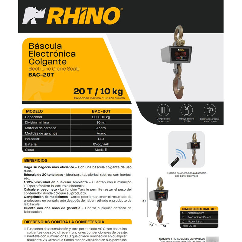 Bascula Eléctronica Colgante 20 Toneladas Bac-20t Rhino Plateado