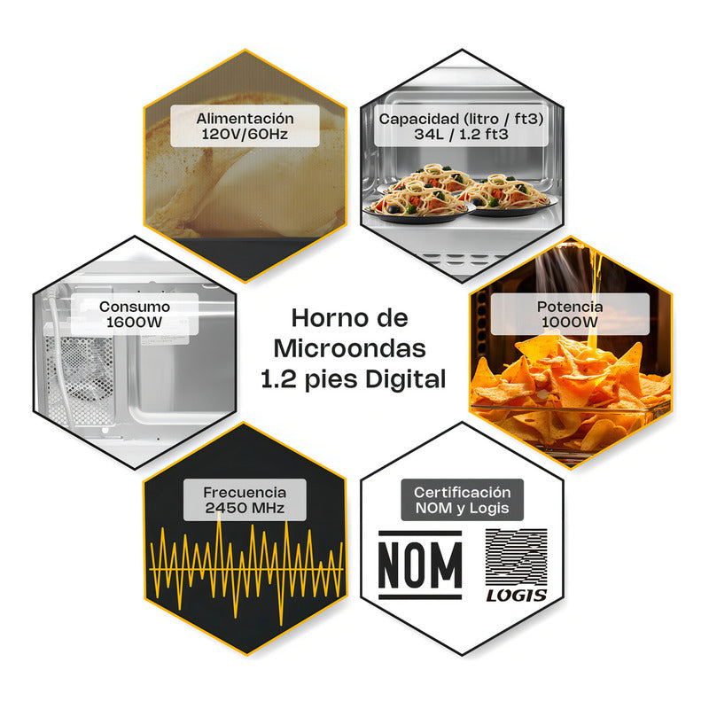 Microondas Industrial Digital Rhino Homic-12d 1000w 1.2ft³ Inoxidable 5 Niveles Potencia 100 Memorias Certificado Nom