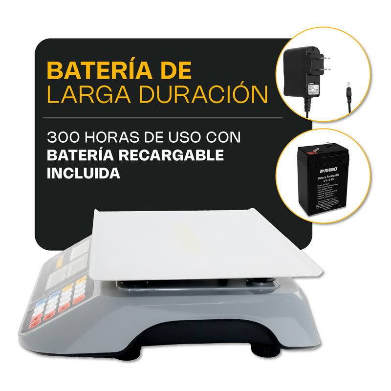 Báscula Comercial Digital 60 Kg Rhino Bar-10 + Cable Usb Gris