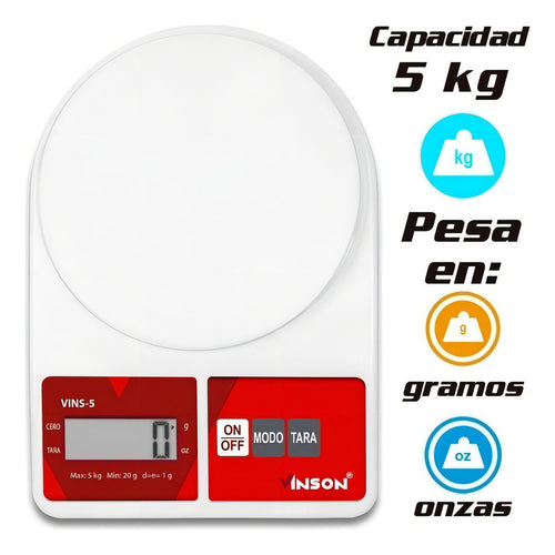 Báscula Digital De Cocina Rhino Vins-5 Kg Blanco