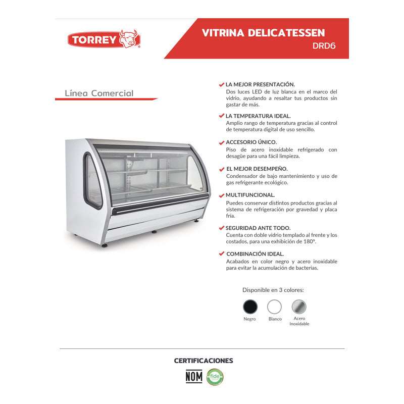 Vitrina Refrigerada Comercial Torrey Drd6-b 1.8 Mts. Reyfri Curvo