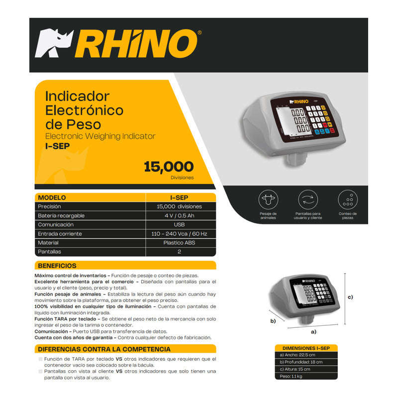 Indicador Peso Electrónico Rhino I-sep Doble Display Gris