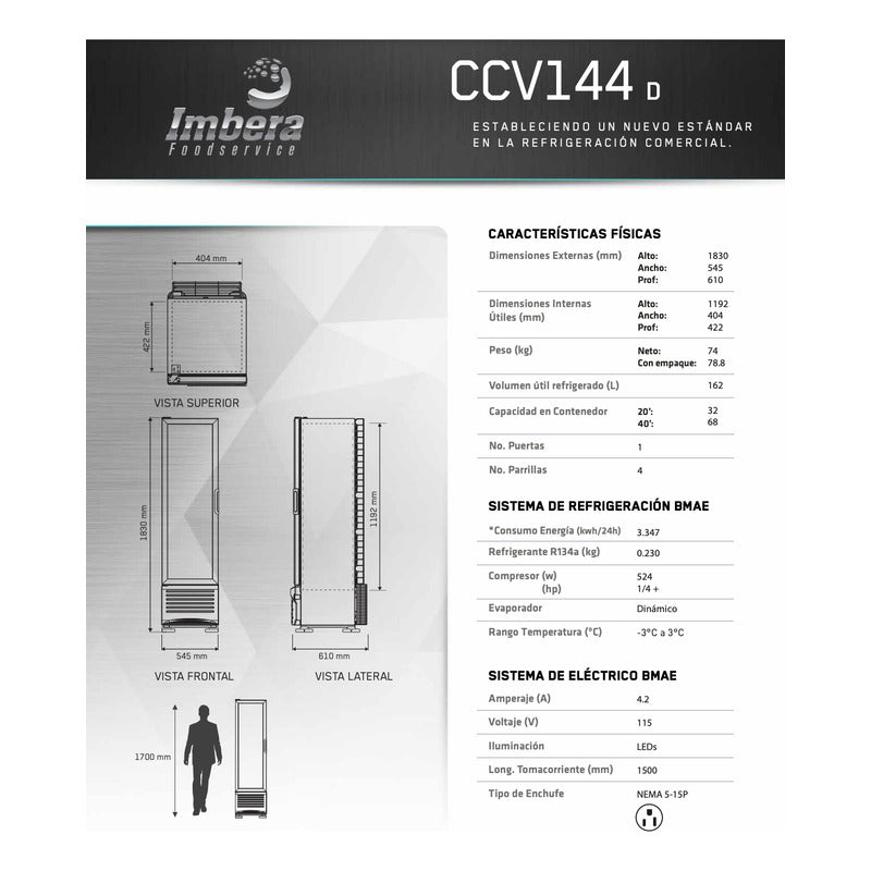 Refrigerador Cervecero Imbera Ccv144 Negro 1 Puerta Reyfri
