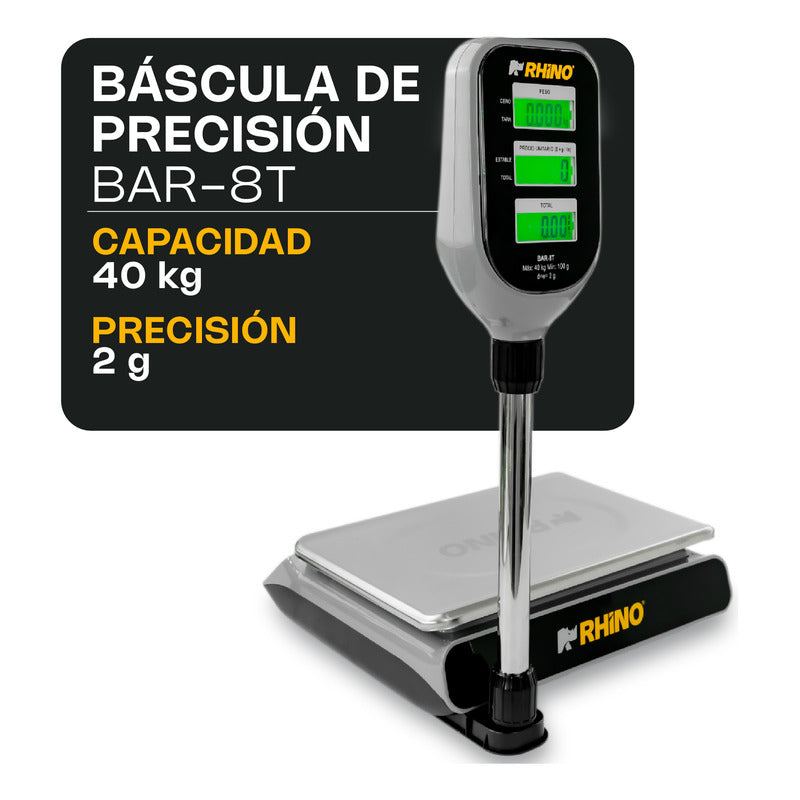 Báscula Comercial Digital Rhino Bar-8t 40kg Con Mástil