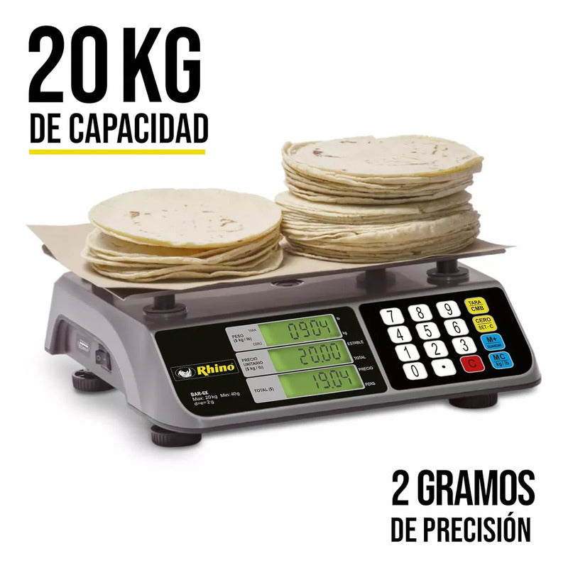 Bascula Electronica 20 Kg Con Puerto Usb Rhino + Cable Usb Gris