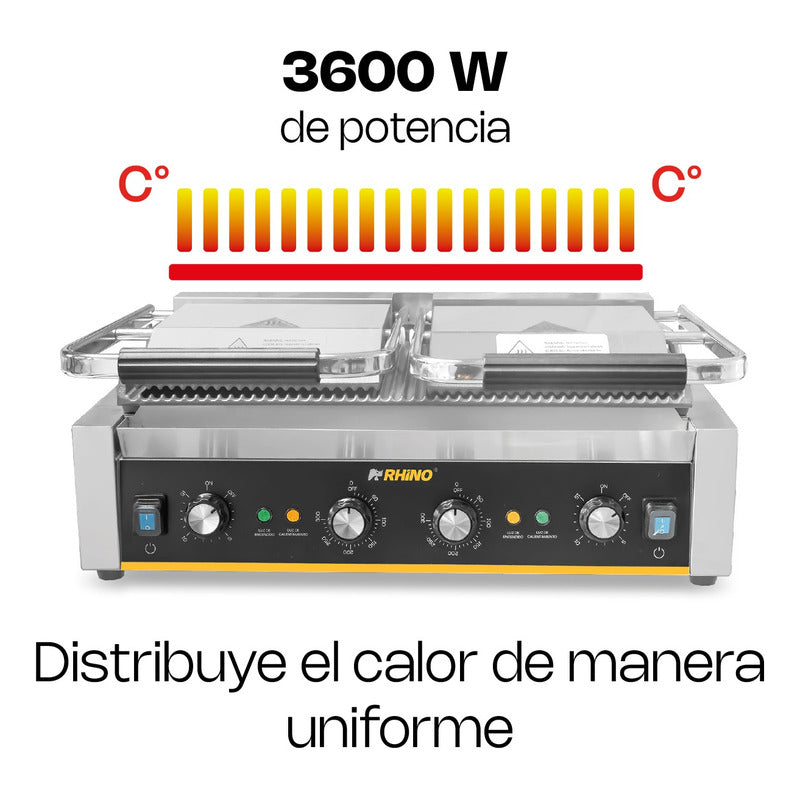 Rhino | Plancha Panini Comercial Doble Parilla | Planpa-3600 Plateado