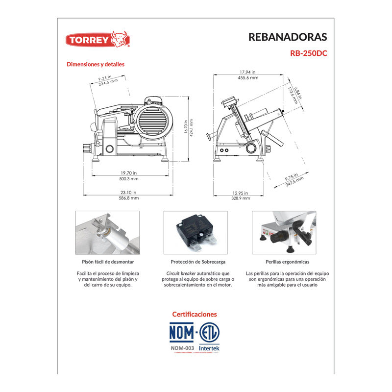Rebanadora Torrey Para Carnes Frías Rb-250dc Reyfri Gris