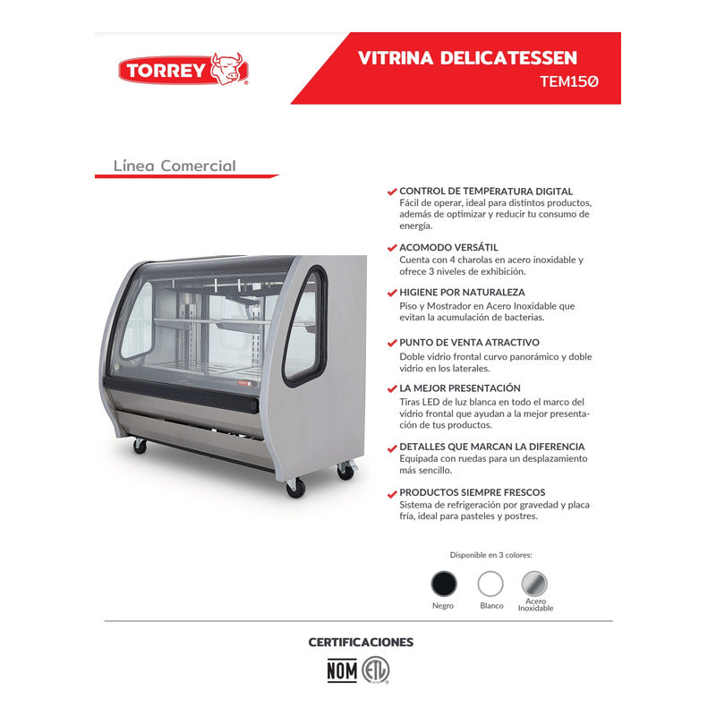 Vitrina Torrey Delicatessen Negra Vidrio Panorámico Tem150n Curvo