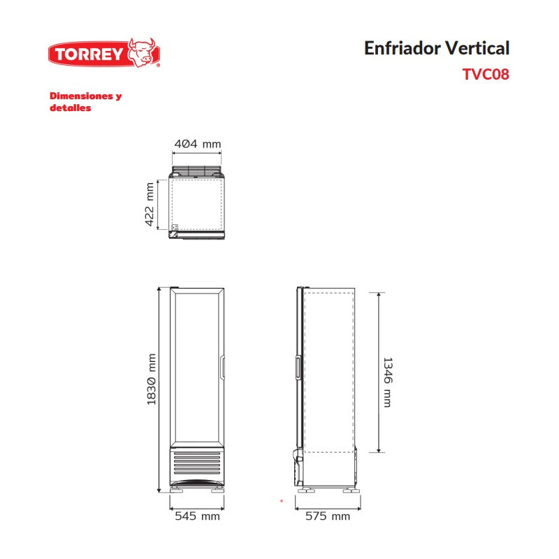 Refrigerador Comercial Vertical Torrey Tvc-08 0° A 7°c Color Blanco