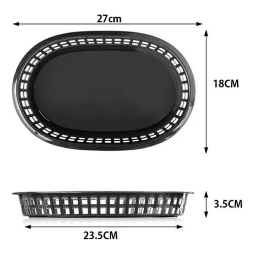 12 Canastillas Plásticas Negras Para Comida Camob-n Negro