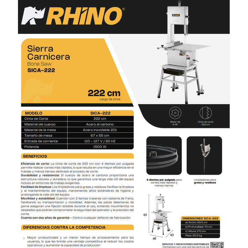 Sierra Carnicera De Acero Inoxidable Sica-222 Rhino