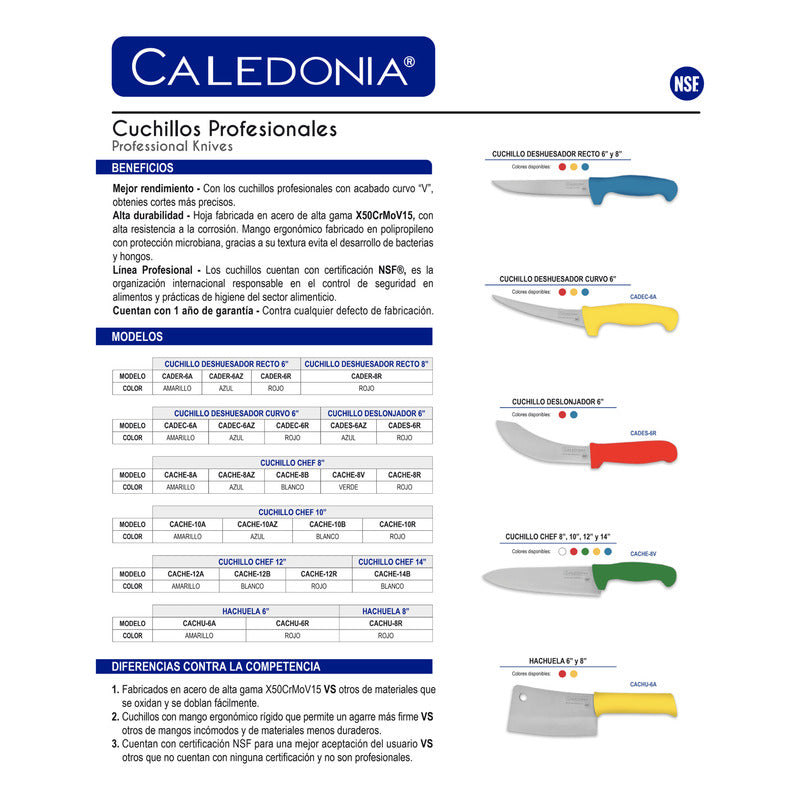 Cuchillo Deshuesador Recto 6 Pulgadas Caledonia Cader-6a Amarillo