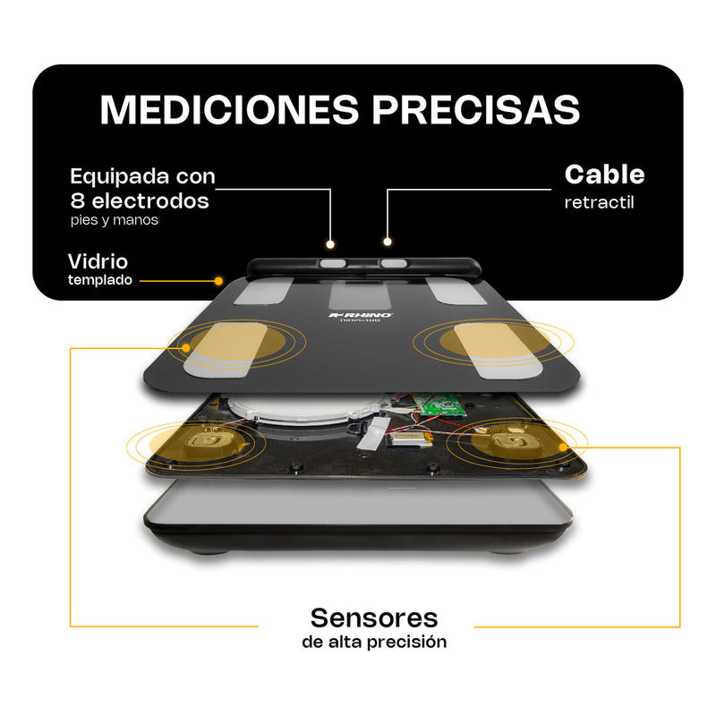 Bascula Digital Corporal 8 Electrodos Rhino 180kg Con App Color Negro