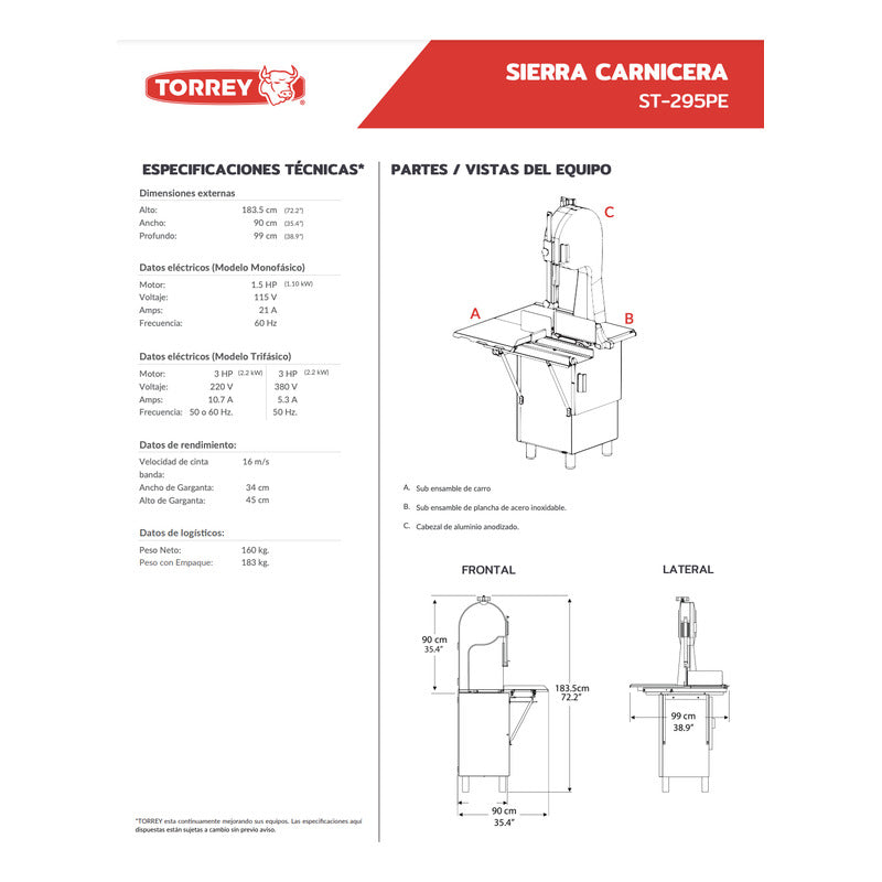 Sierra Carnicera Torrey Profesional St-295-pe 1.5 Hp Reyfri
