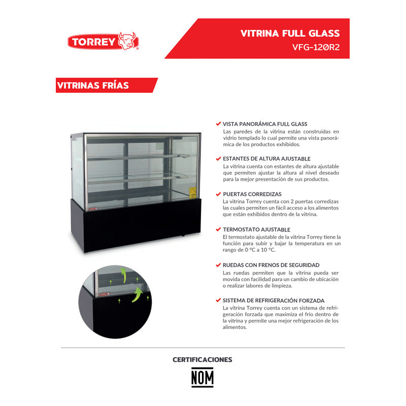 Vitrina Full Glass Vidrio Recto Panorámica Torrey Vfg-120r2 Recto
