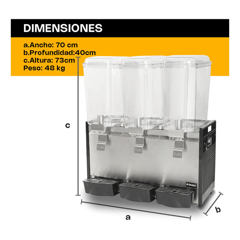 Dispensador Bebidas Frías Disbef-3t 3tanques 18 Lt Rhino Color Negro