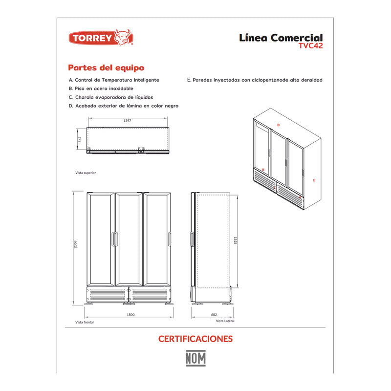 Refrigerador Comercial Vertical Torrey Tvc-42 3p 0° A 9°c Negro
