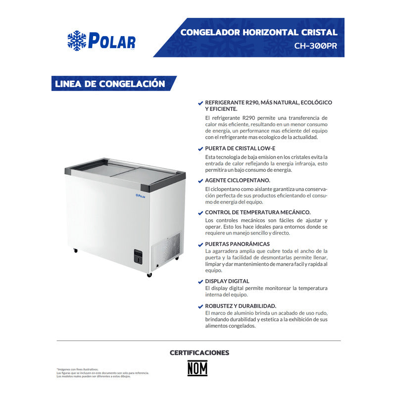 Congelador Cristal Recto Comercial Polar Ch-300pr 225 Litros Blanco