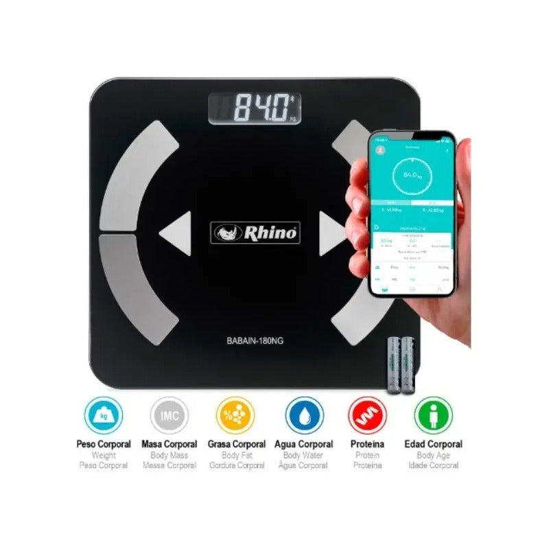 Báscula Digital Rhino Babain-180 Negra, Hasta 180 Kg Negro