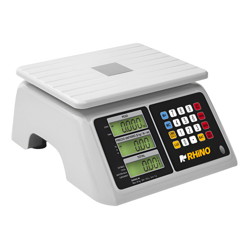 Báscula Comercial Digital A Prueba De Agua Rhino Barag-40 Kg Blanco
