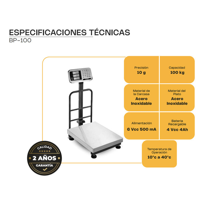Báscula De Plataforma Inoxidable Plegable Bp-100 Kg Gris