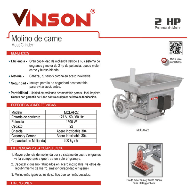 Molino Para Carne 2 Hp Marca Rhino/advance