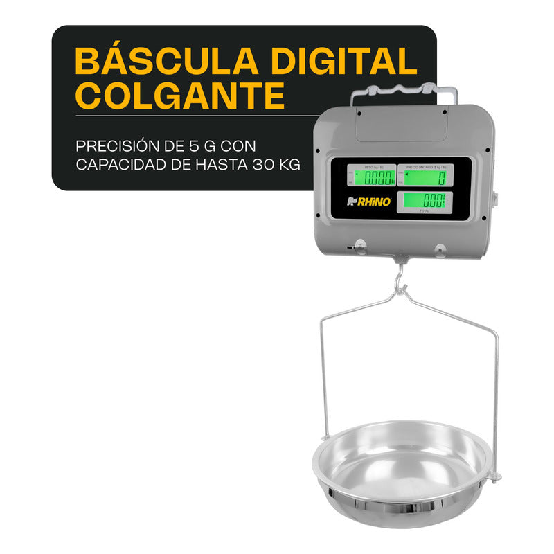 Báscula Comercial Digital Colgante Rhino Bacmu-30 Kg 110v  Gris