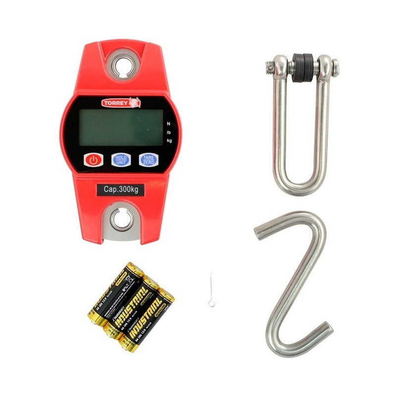 Bascula Electrónica Industrial Colgante Torrey 300kg Crs-300 Roja Gancho Extraíble Iluminación Led Pesa En Kg Y Libras